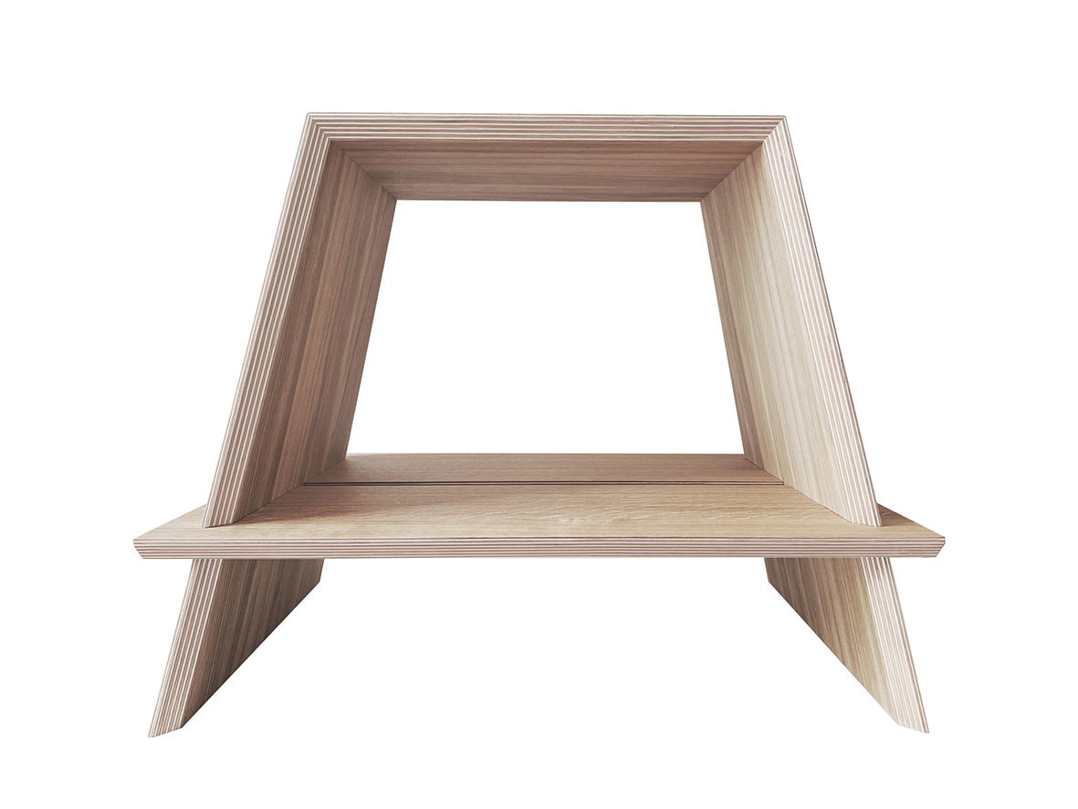 front view of stool made of oak and oiled in white